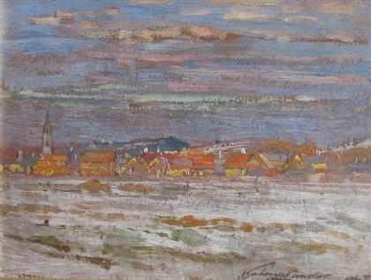 Appraisal: NANDOR KANTONA hungarian - LANDSCAPE WITH VILLAGE Signed bottom right