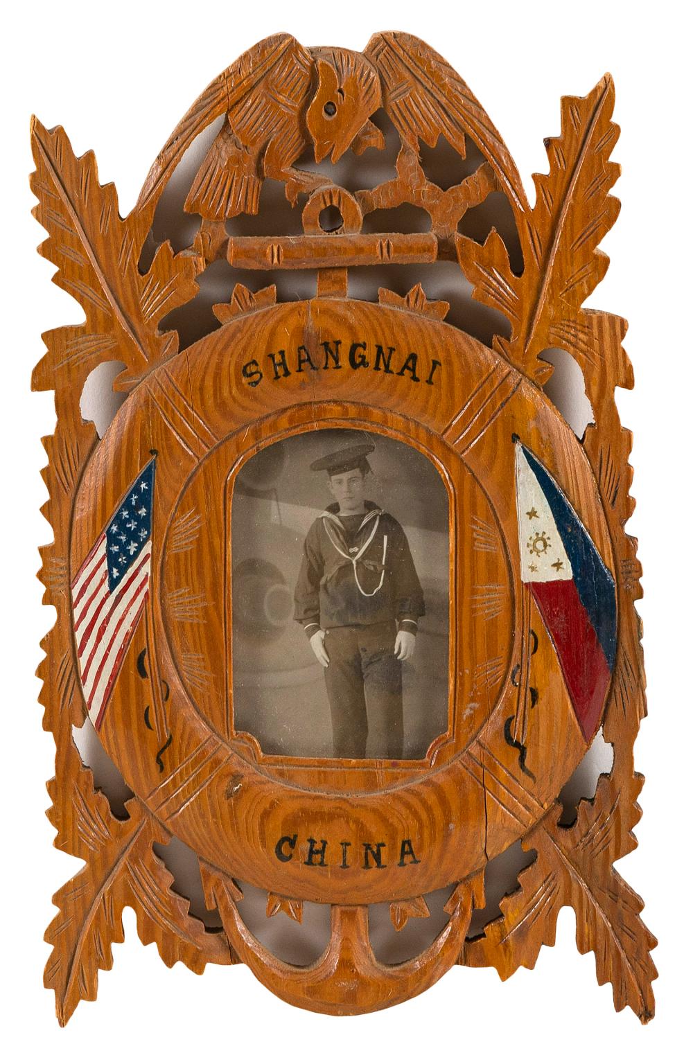 Appraisal: SAILOR-MADE SOUVENIR PICTURE FRAME SHANGNAI CHINA CIRCA HEIGHT WIDTH SAILOR-MADE