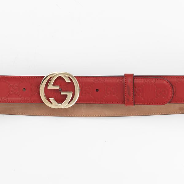 Appraisal: GUCCI INTERLOCKING GG RED LEATHER BELT x Gucci belt in