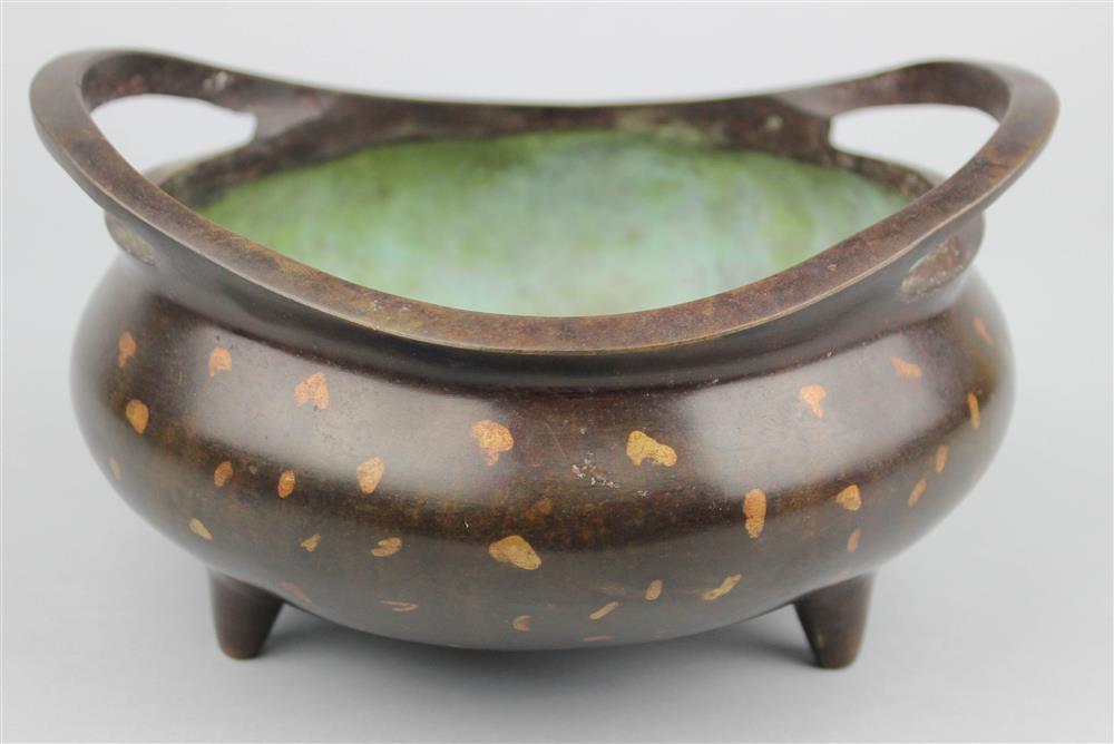 Appraisal: CHINESE GOLD SPLASHED BRONZE CENSER WITH MING SEAL MARK BUT