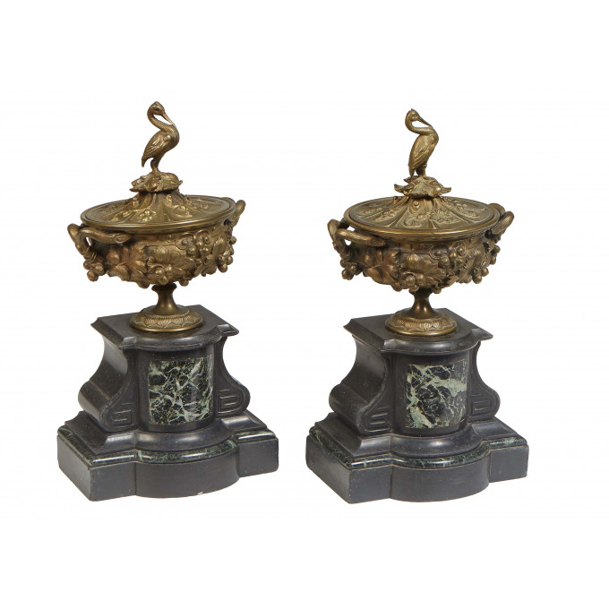 Appraisal: Pair of Bronze and Inlaid Marble Coupes th c the