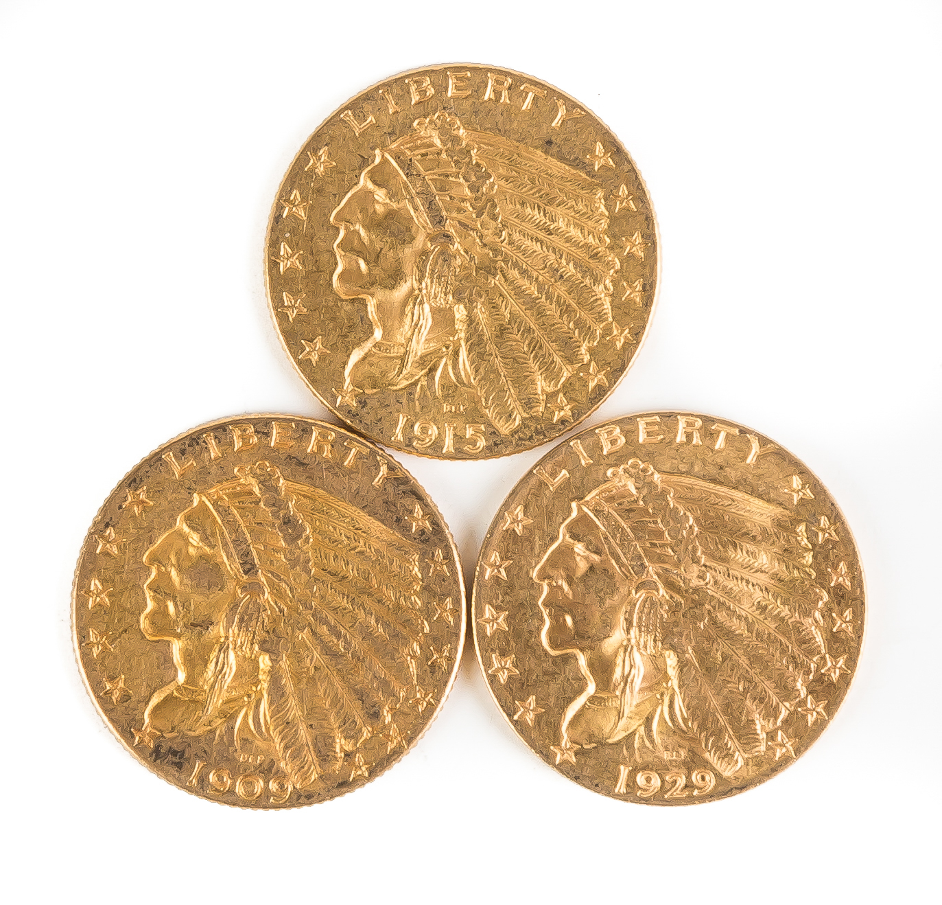 Appraisal: Three - Two and a Half Dollar Indian Head Gold