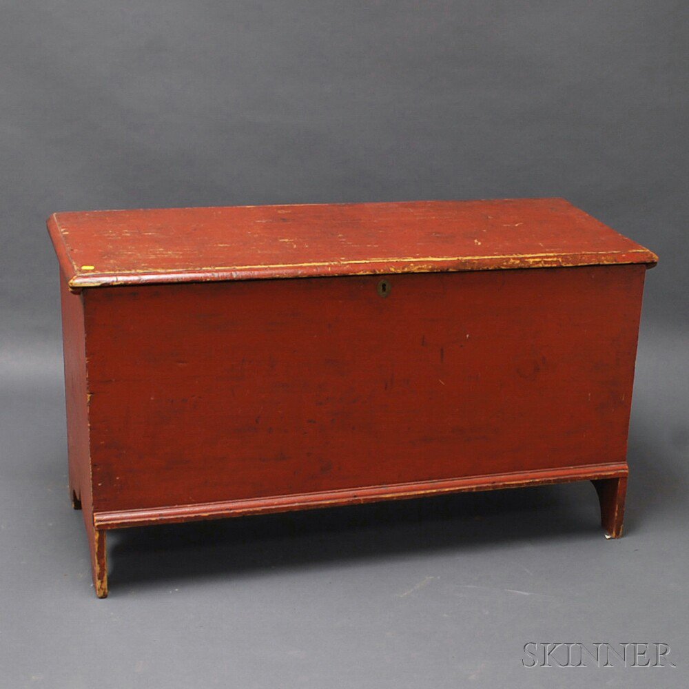 Appraisal: Red-painted Blanket Chest New England th century the thumbmolded rectangular