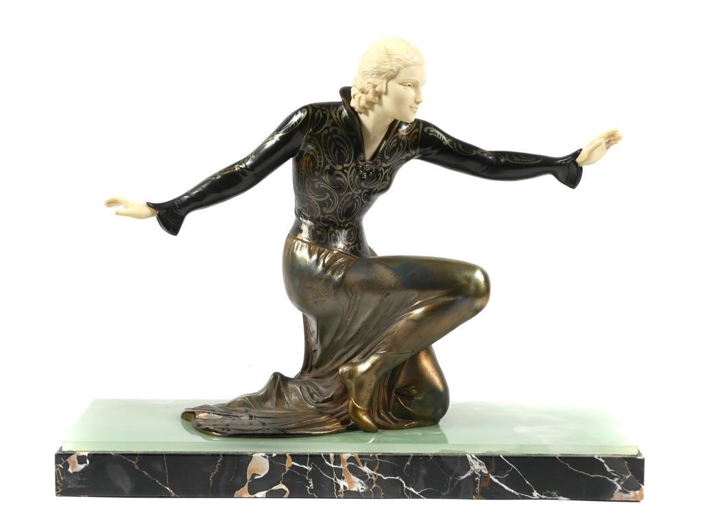 Appraisal: Art Deco period patinated and cold painted bronzed metal figure