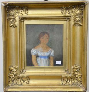 Appraisal: th century framed gouache primitive portrait of a young girl