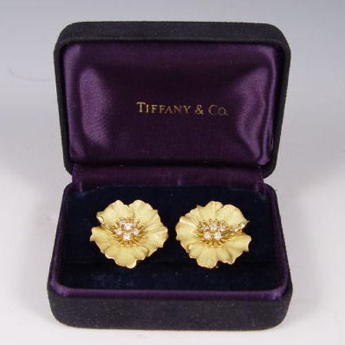 Appraisal: K TIFFANY CO DIAMOND ''DOGWOOD'' FLOWER EARRINGS K yellow gold