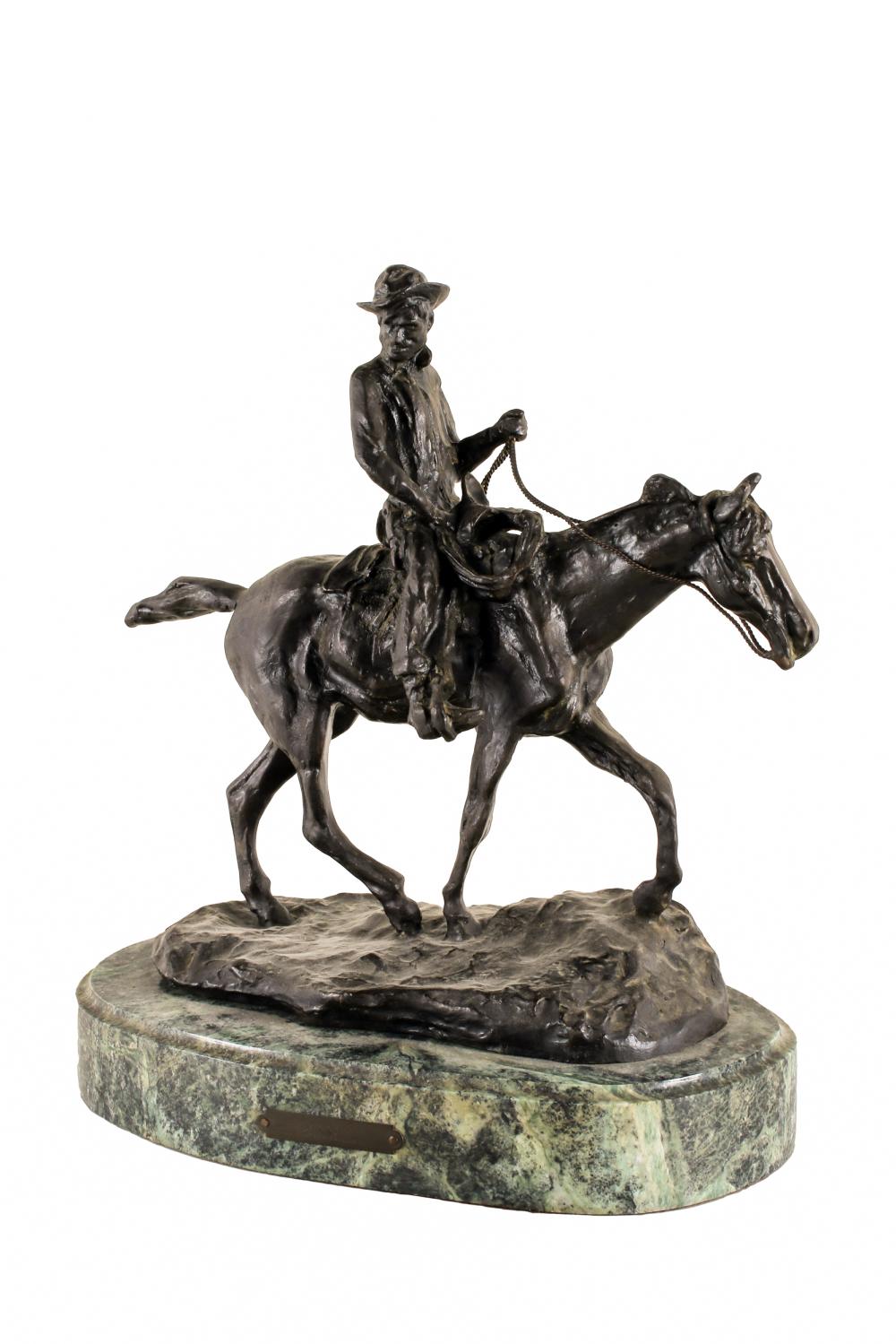 Appraisal: AFTER CHARLES MARION RUSSELL THE HORSE WRANGLER bronze signed to