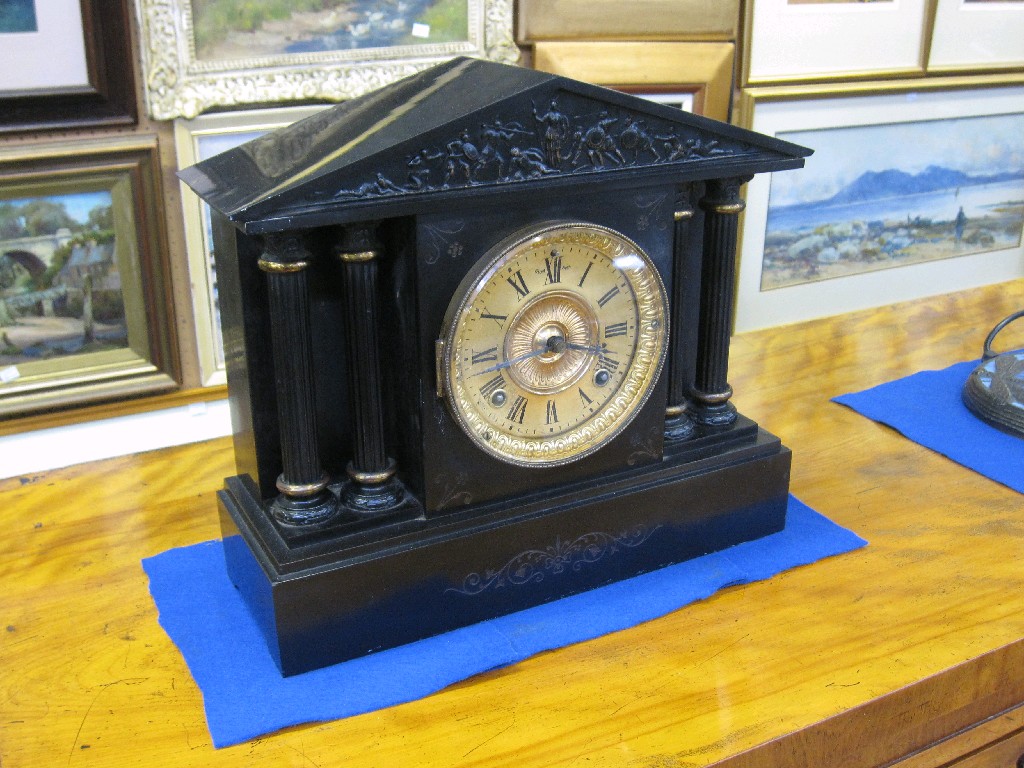 Appraisal: Victorian slate mantle clock of architectural design with gilt dial