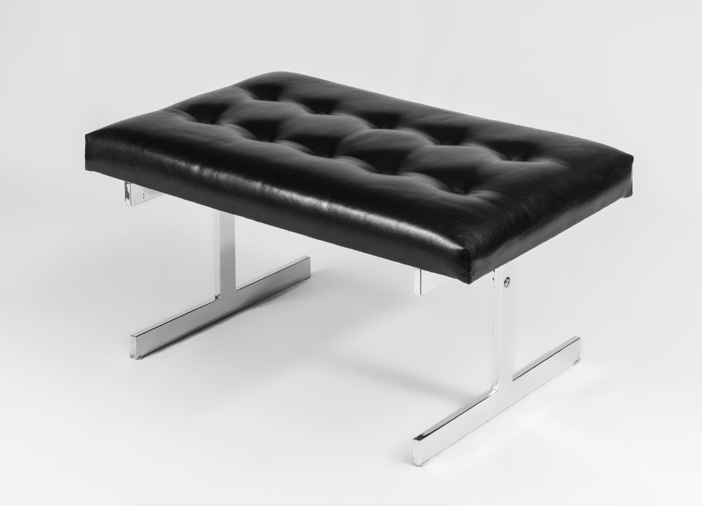 Appraisal: MILO BAUGHMAN CHROME BENCH Tufted black vinyl seat chrome double