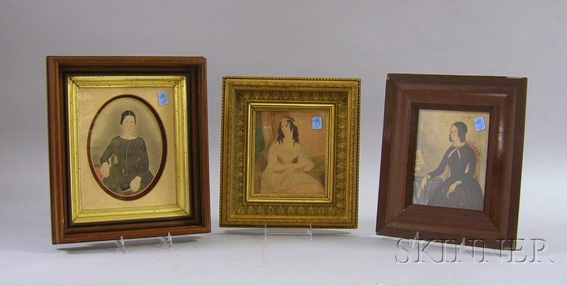 Appraisal: Three Small Framed th Century Watercolor on Paper Portraits of