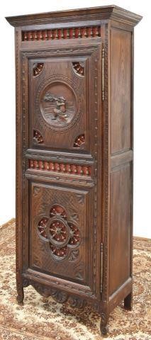 Appraisal: French Breton oak single-door armoire th c molded cornice over