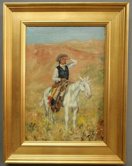 Appraisal: Oil on canvas painting of a Navajo scout on horseback