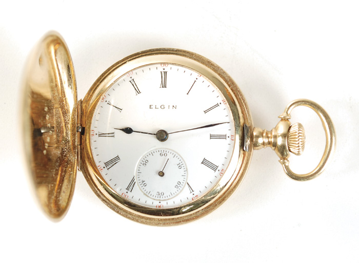 Appraisal: FOURTEEN KARAT GOLD HUNTER CASED POCKET WATCH Elgin National Watch