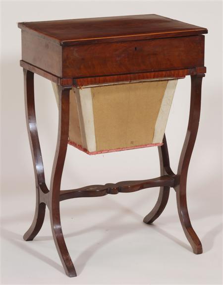 Appraisal: A Regency mahogany workbox the rectangular satinwood crossbanded lid enclosing