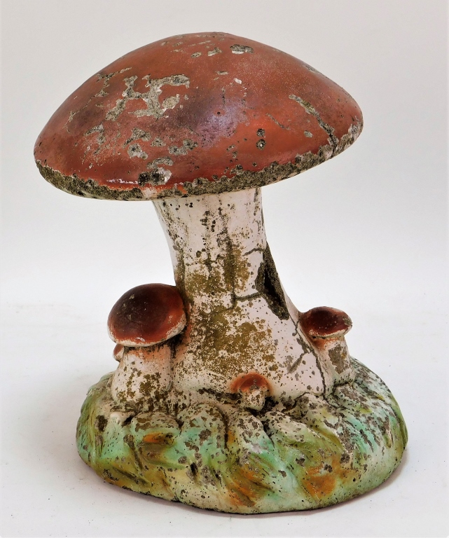 Appraisal: POLYCHROME CEMENT MUSHROOM YARD GARDEN ORNAMENT United States Mid th