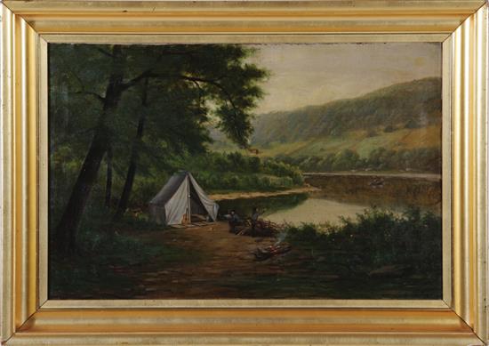 Appraisal: Albert Francis King Pennsylvania - FISHERMAN CAMPING BY LAKE oil