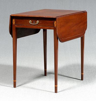 Appraisal: Hepplewhite Pembroke table mahogany with line inlaid top with notched