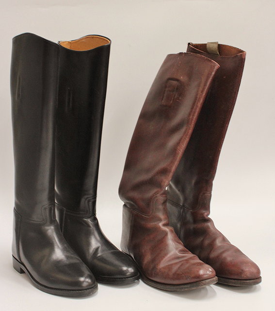 Appraisal: A PAIR OF OLD BROWN LEATHER RIDING BOOTS together with