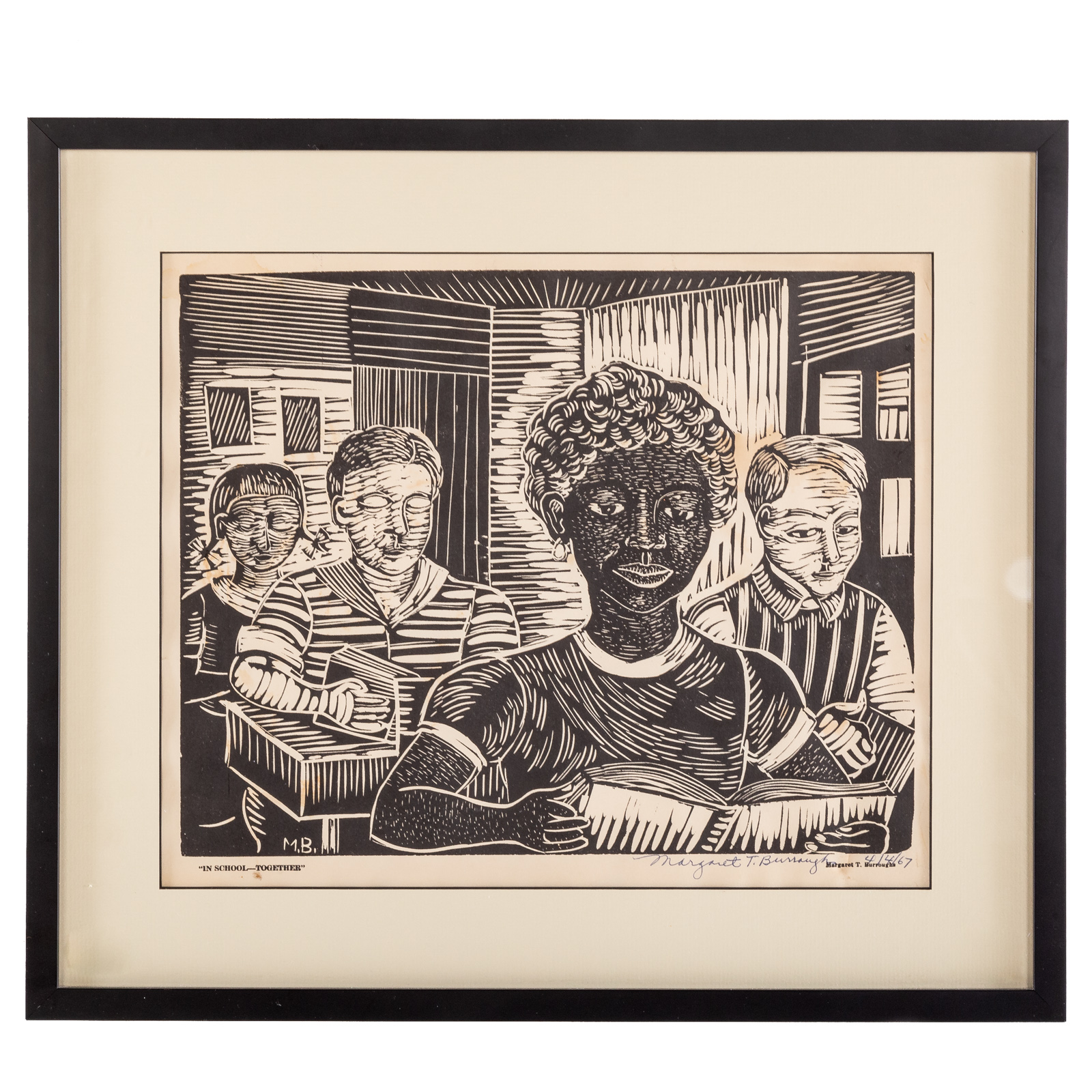 Appraisal: MARGARET BURROUGHS IN SCHOOL TOGETHER LINOCUT American - Linocut on