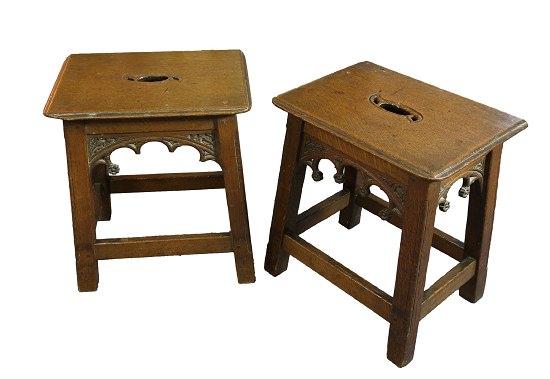 Appraisal: A pair of th Century oak stools of Gothic design