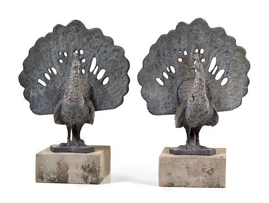 Appraisal: A Pair of Lead Figures of Peacocks Height overall inches