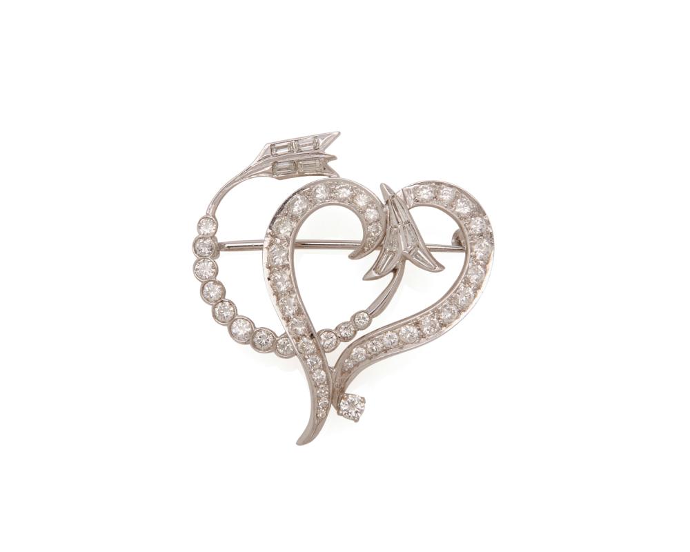 Appraisal: Platinum and Diamond Brooch in the form of a heart