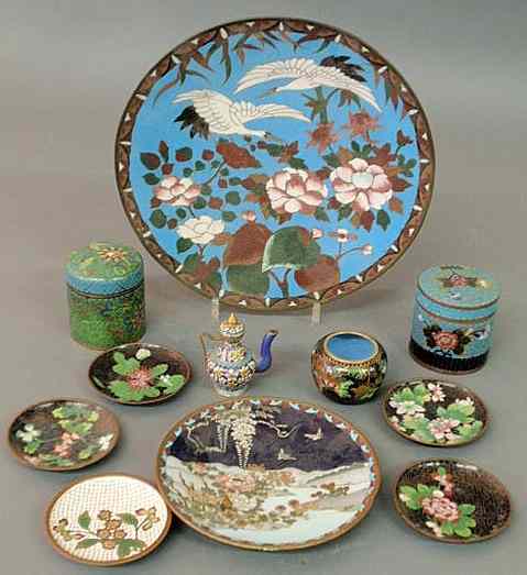 Appraisal: Group of cloisonn items- dish dia canisters h plate dia