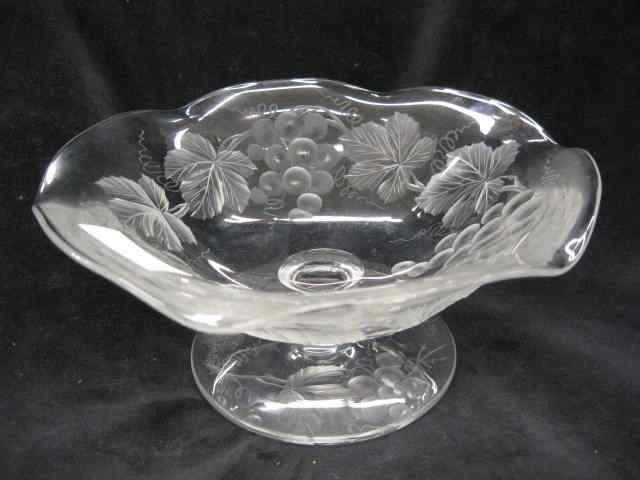 Appraisal: Tuthill Cut Engraved Glass Bowl grape vine signed '' diameter