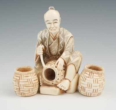 Appraisal: A Carved Ivory Figure of a Basket Maker Carved in