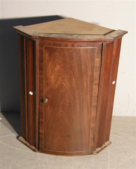 Appraisal: th century mahogany wall hanging corner cupboard h in