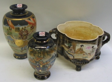 Appraisal: THREE JAPANESE SATSUMA PORCELAINS Two are vases decorated with scenes