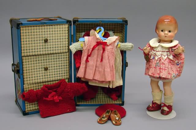 Appraisal: F B Patsyette doll trunk wardrobe All original doll with