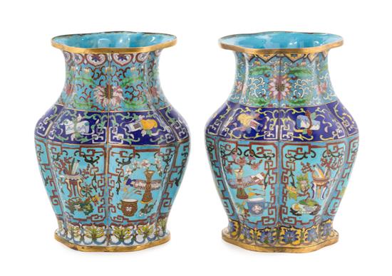 Appraisal: Sale Lot A Pair of Cloisonne Enamel Faceted Vases likely