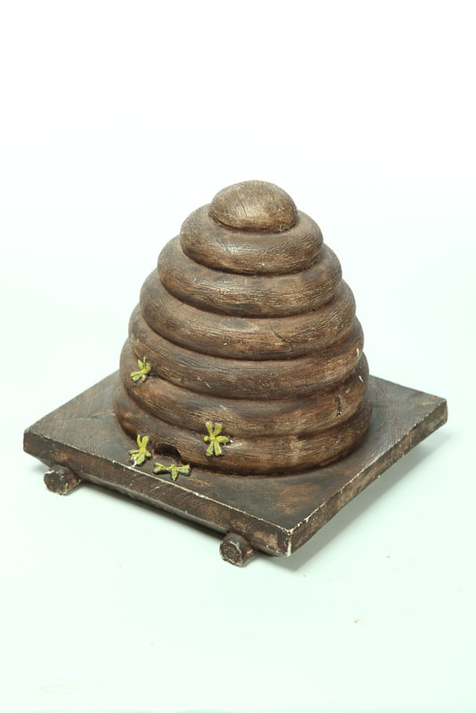 Appraisal: LODGE BEE HIVE American late th-early th century chalkware Molded