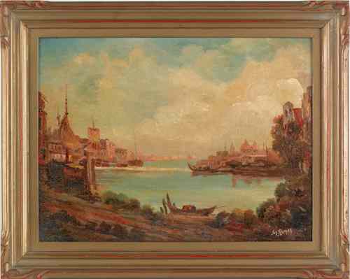 Appraisal: Joseph Sloman b oil on board venetian harbor scene x