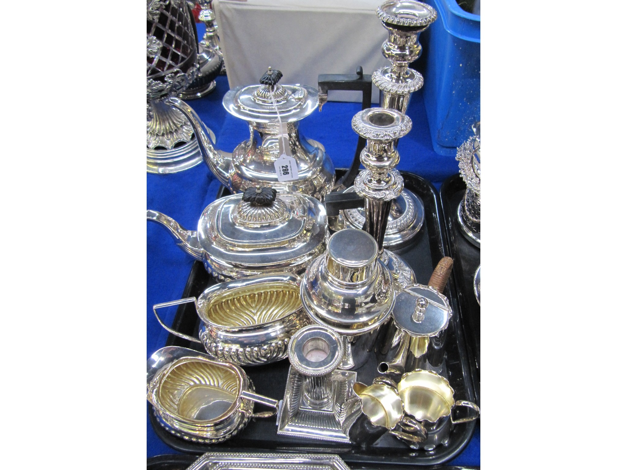 Appraisal: A tray lot of EP - tea service candlesticks cocktail