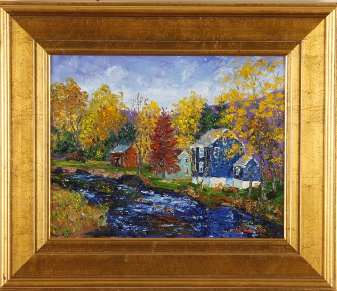 Appraisal: House by the Stream oil on canvas x SLR W