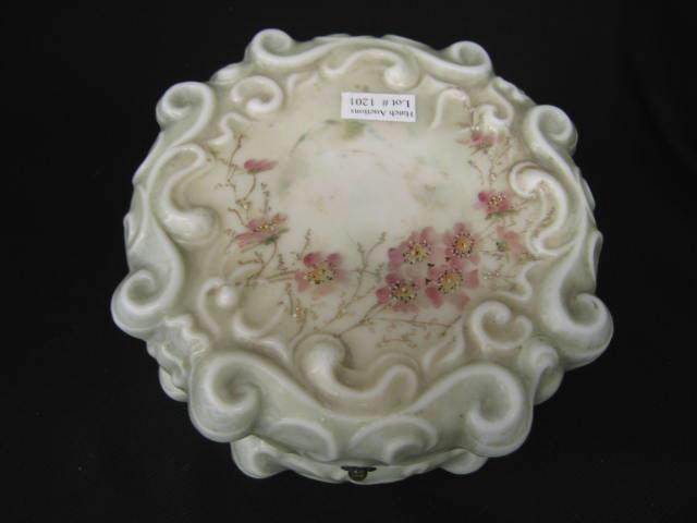 Appraisal: Wavecrest Victorian Art Glass Dresser Box puffy swirl with floral