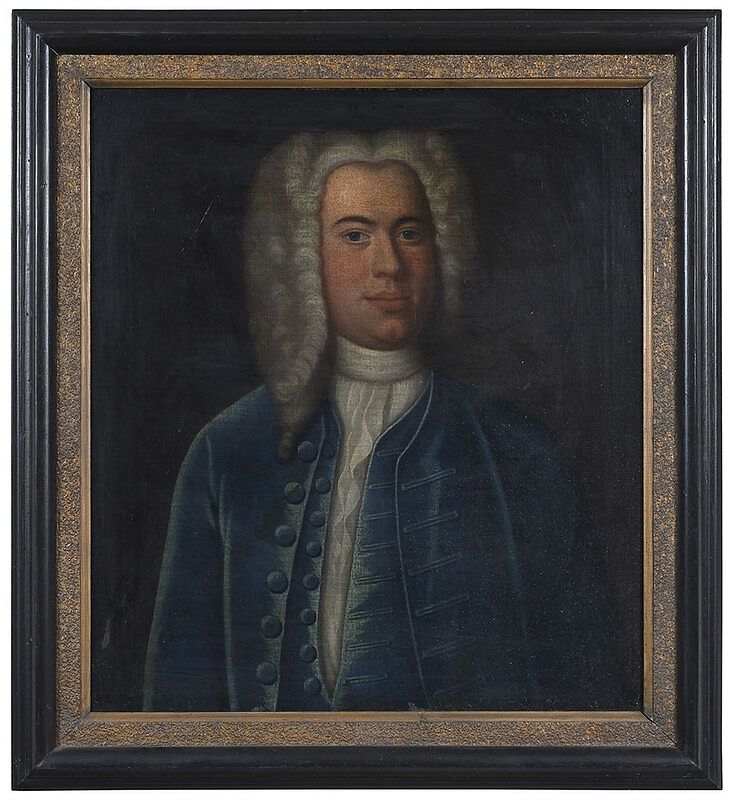 Appraisal: British School Portrait th century Gentleman in a Blue Velvet