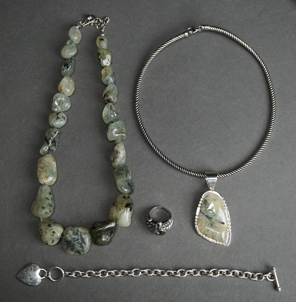 Appraisal: COLLECTION OF STERLING SILVER JEWELRY INCLUDING PRASIOLITE RING STONE NECKLACE