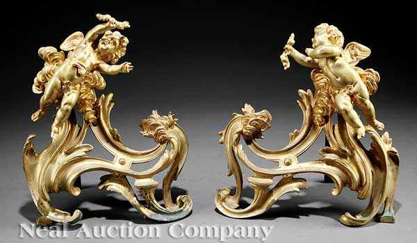 Appraisal: A Pair of Louis XV-Style Gilt Bronze Figural Chenets th