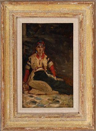 Appraisal: ALEXANDRE FALGUIERE - SEATED WOMAN IN MOORISH COSTUME Oil on