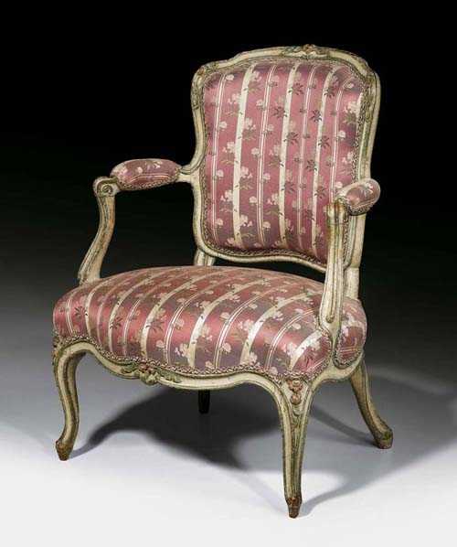 Appraisal: PAINTED FAUTEUIL EN CABRIOLET Louis XV Paris circa Shaped and