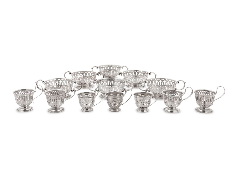 Appraisal: Thirteen American Silver Demitasse Cup and Dessert Bowl Liners Thirteen