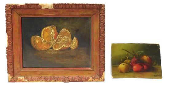 Appraisal: Two diminutive th C American oils depicting fruit still lifes