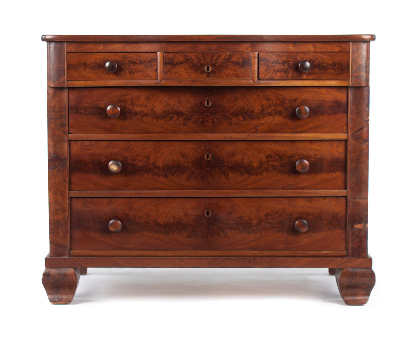 Appraisal: American Restoration mahogany chest of drawers circa serpentine top with