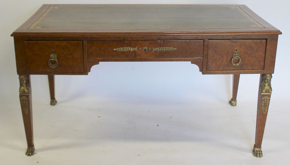 Appraisal: Century Continental Bronze Mounted Leather Top Desk With Pull Outs