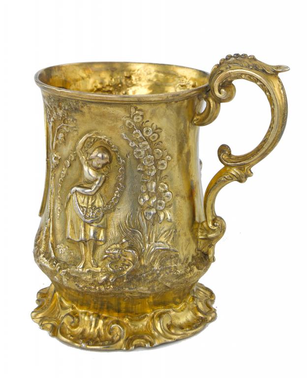 Appraisal: A VICTORIAN SILVER GILT CHRISTENING MUG of waisted form chased