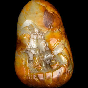 Appraisal: A Chinese Celadon Russet and Yellow Jade Boulder TH CENTURY