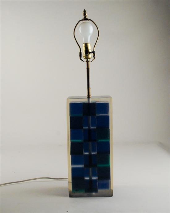 Appraisal: Blue Lucite Block Lamp unsigned H W D